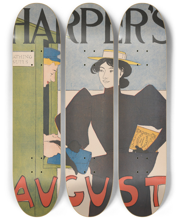 Triptych art skateboard deck of Edward Penfield Harpers August_2 by Edward Penfield (1866-1925)
