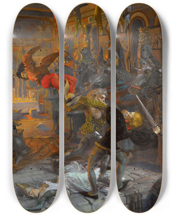 Triptych art skateboard deck of Eugne Grasset Eviradnus by Eugene Grasset (1841-1917)