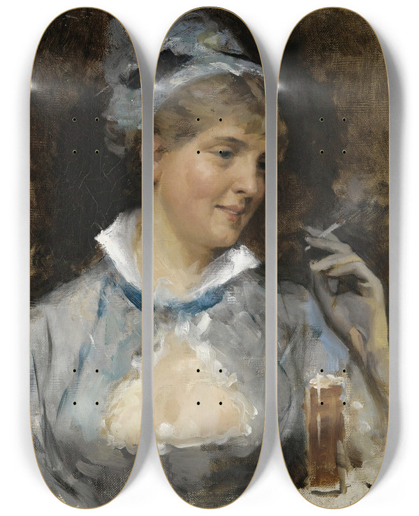 Triptych art skateboard deck of Albert Edelfelt Au Bar by Albert Edelfelt (1854-1905)