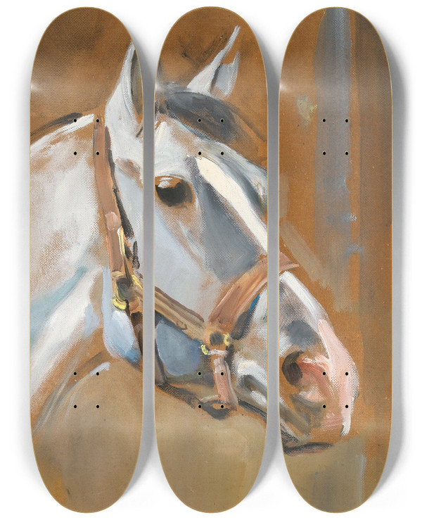 Triptych art skateboard deck of Wojciech Kossak A Horses Head In Profile by Wojciech Kossak (1857-1942)