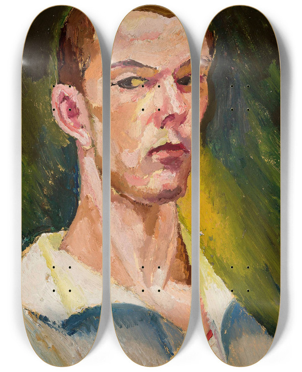Triptych art skateboard deck of Zygmunt Waliszewski Cubist Selfportrait by Zygmunt Waliszewski (1897-1936)
