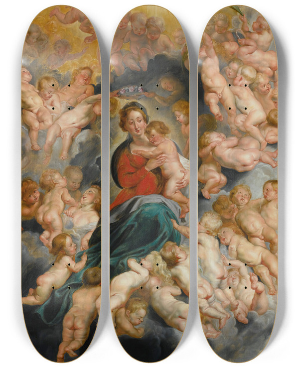 Triptych art skateboard deck of Follower Of Peter Paul Rubens Virgin And Child With Putti by Follower Of Peter Paul Rubens (1577-1640)
