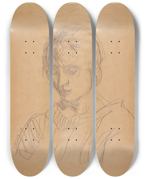 Triptych art skateboard deck of Harald Giersing Portrt Af Kunstnerens Kone Besse Giersing by Harald Giersing (1881-1927)
