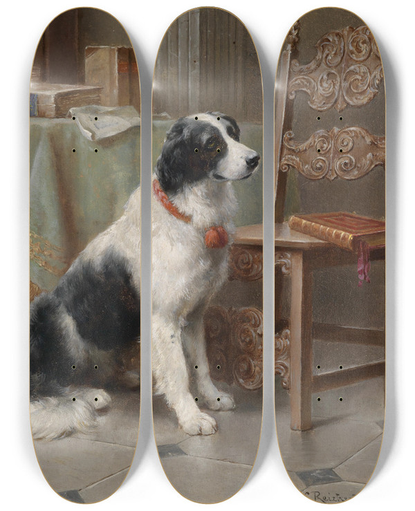 Triptych art skateboard deck of Carl Reichert Der Liebling Der Familie by Carl Reichert (1836-1918)