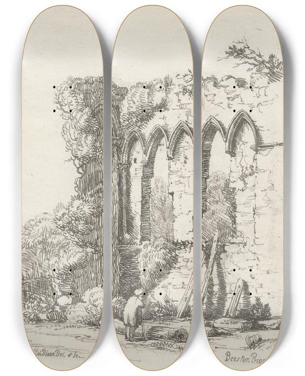Triptych art skateboard deck of Robert Dixon Beeston Priory Beeston Regis by Robert Dixon (1780-1815)