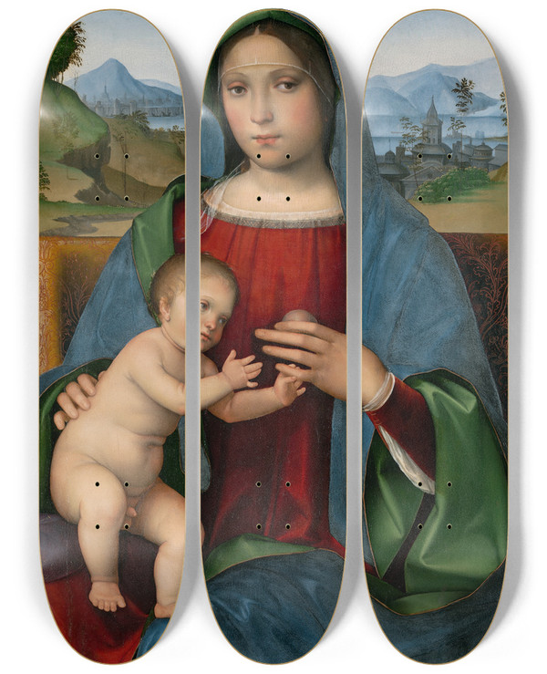 Triptych art skateboard deck of Francesco Francia Virgin And Child The Gambaromadonna by Francesco Francia (1450-1517)