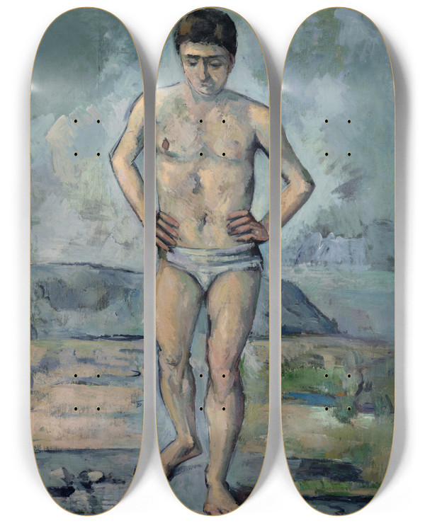 Triptych art skateboard deck of Paul Czanne Le Grand Baigneur by Paul Cezanne (1839-1906)