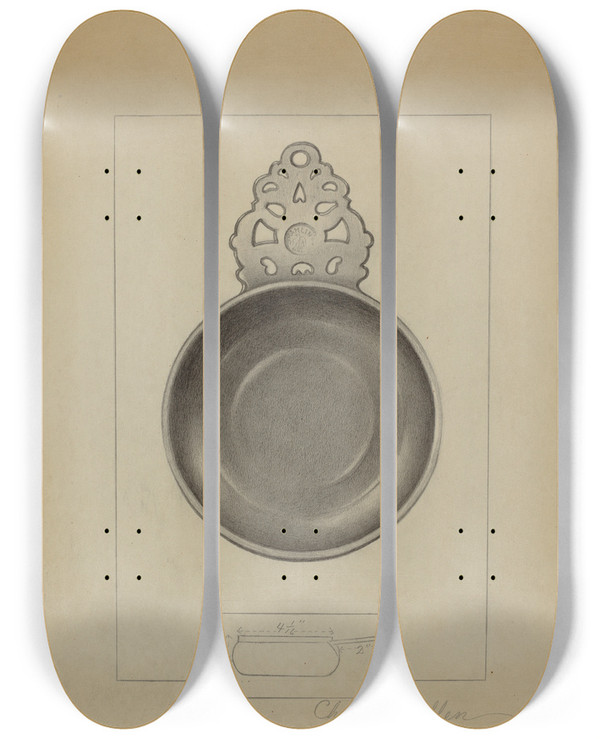 Triptych art skateboard deck of Charles Cullen Pewter Porringer_10 by Charles Cullen (20-)