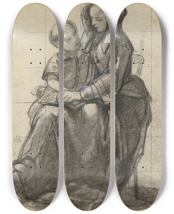 Triptych art skateboard deck of Edwin White Mother And Child Sketch For Signing Of The Compact In The Cabin Of Themayflower by Edwin White (1817-1877)