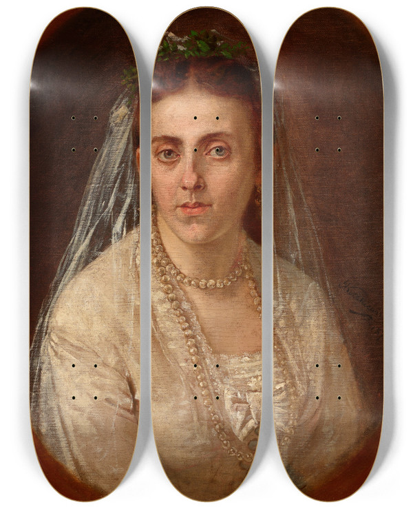 Triptych art skateboard deck of Antoni Kozakiewicz Portrait Of Sydonia Wakulska by Antoni Kozakiewicz (1841-1929)