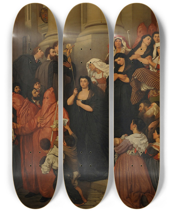 Triptych art skateboard deck of Severin Falkman Procession In Rome by Severin Falkman (1831-1889)