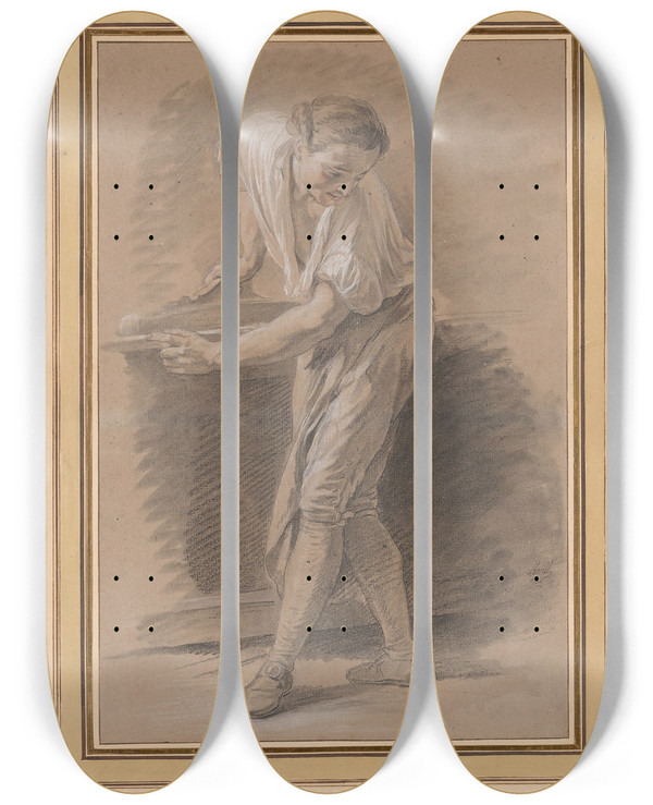 Triptych art skateboard deck of Nicolas Bernard Lpici A Carpenter by Nicolas Bernard Lepicie (1735-1784)