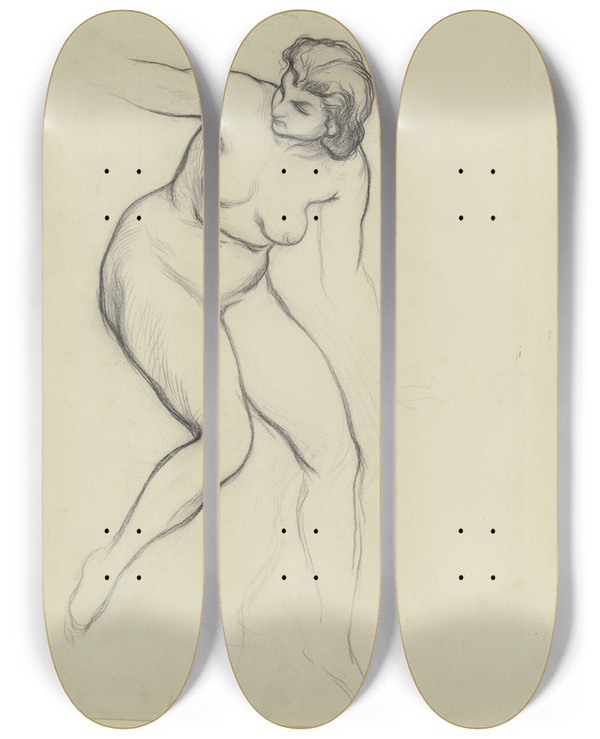 Triptych art skateboard deck of Victor Mller Weiblicher Akt Vornber Gekrmmt by Victor Muller (1829-1871)