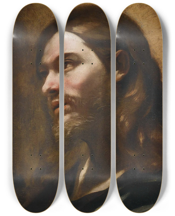 Triptych art skateboard deck of Giovanni Battista Beinaschi Head Of Christ by Giovanni Battista Beinaschi (1636-1688)