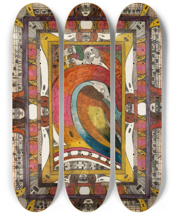Triptych art skateboard deck of Adolf Wlfli Tannenwaldhall Riesenstadt Am Hxensee by Adolf Wolfli (1864-1930)