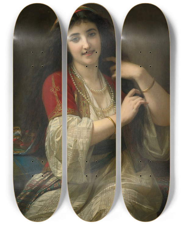 Triptych art skateboard deck of Hugues Merle A Turkish Beauty by Hugues Merle (1823-1881)
