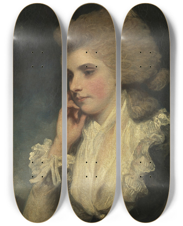 Triptych art skateboard deck of Sir Joshua Reynolds Frances Countess Of Lincoln by Sir Joshua Reynolds (1723-1792)