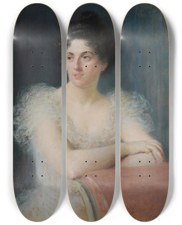 Triptych art skateboard deck of Charleslucien Landre Mme Edouard Delaine by Charles-Lucien Landre (1862-1934)