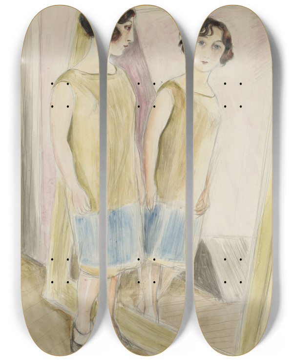 Triptych art skateboard deck of Nils Dardel Lucienne Vid Spegeln by Nils Dardel (1888-1943)