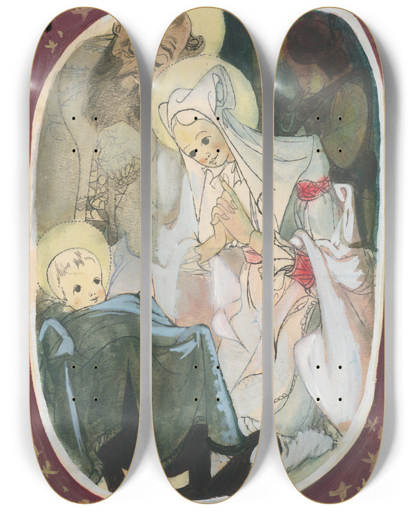 Triptych art skateboard deck of Jn Novk The Birth Of Christ by Jan Novak (1921-1944)