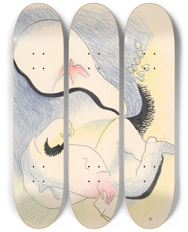 Triptych art skateboard deck of Mikul Galanda Reading by Mikulas Galanda (1895-1938)