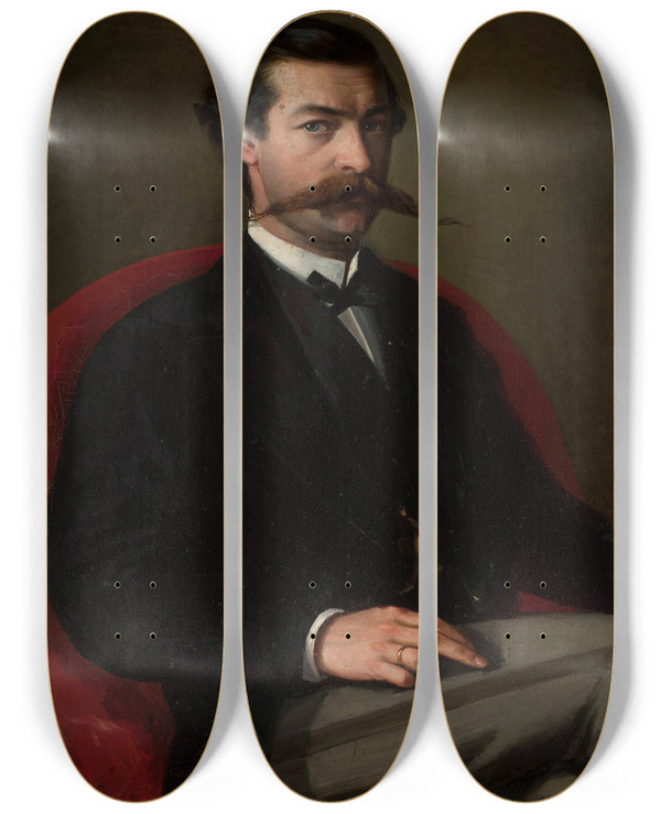 Triptych art skateboard deck of Karol Miller Portrait Of A Man by Karol Miller (1835-1920)