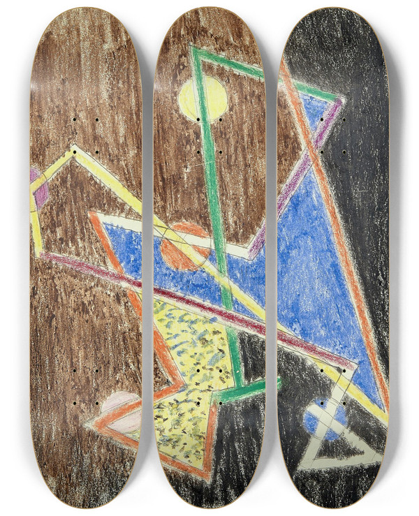 Triptych art skateboard deck of Lszl Moholynagy Sans Titre Farbenexplosion Protest Der Farbe by Laszlo Moholy Nagy (1895-1946)