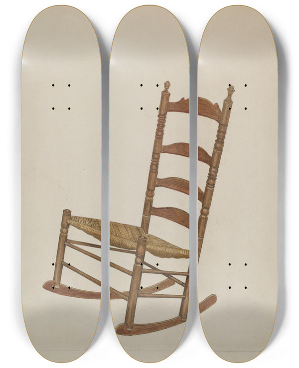 Triptych art skateboard deck of John Cutting Rocking Chair by John Cutting