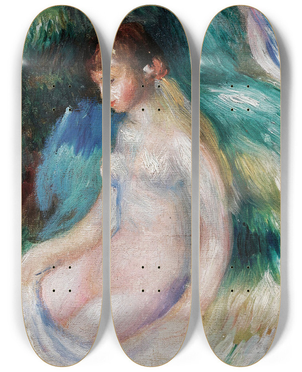 Triptych art skateboard deck of Pierreauguste Renoir Nu Assis_1 by Pierre-Auguste Renoir (1841-1919)