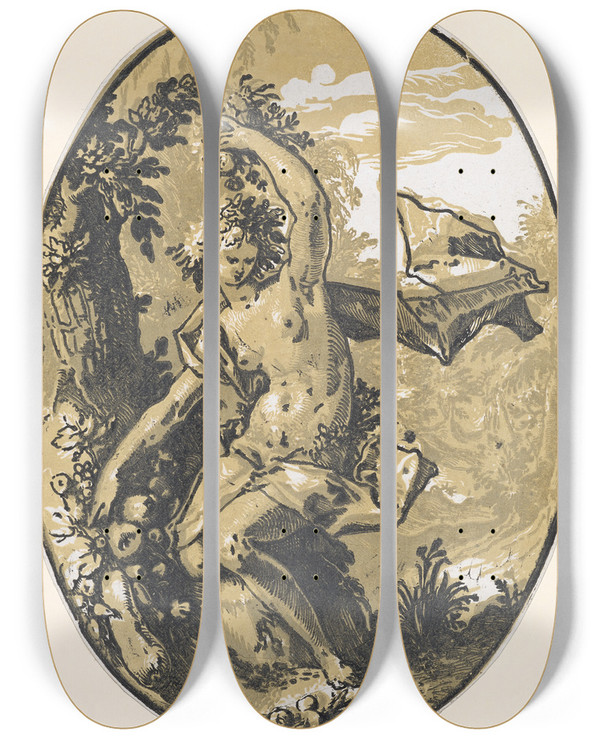 Triptych art skateboard deck of Hendrick Goltzius Proserpina by Hendrick Goltzius (1558-1617)
