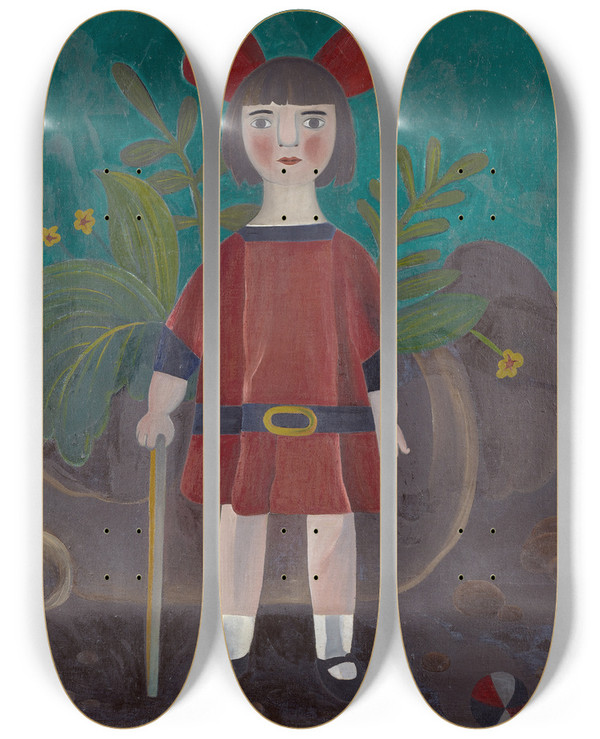 Triptych art skateboard deck of Fritz Baumann Yvonne by Fritz Baumann (1886-1942)