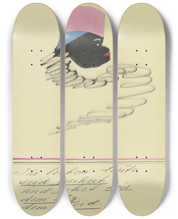 Triptych art skateboard deck of John Elsas Es Hat Die Zeit Gemacht Mich Toll by John Elsas (1851-1935)