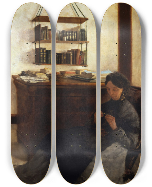Triptych art skateboard deck of Louis Eysen The Artists Mother by Louis Eysen (1843-1899)