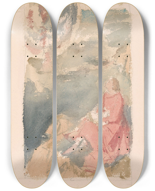 Triptych art skateboard deck of Nicaise De Keyser Saint John On Patmos by Nicaise De Keyser (1813-1887)