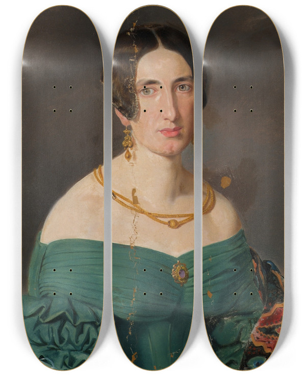 Triptych art skateboard deck of Joseph Hasslwander Frau In Grnem Kleid by Joseph Hasslwander (1812-1878)