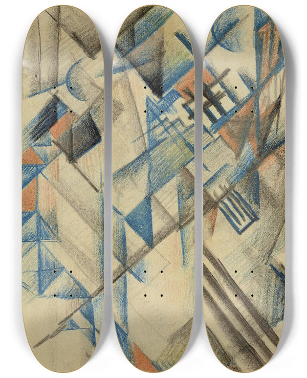 Triptych art skateboard deck of August Macke Abstrakte Formen Ii by August Macke (1887-1914)