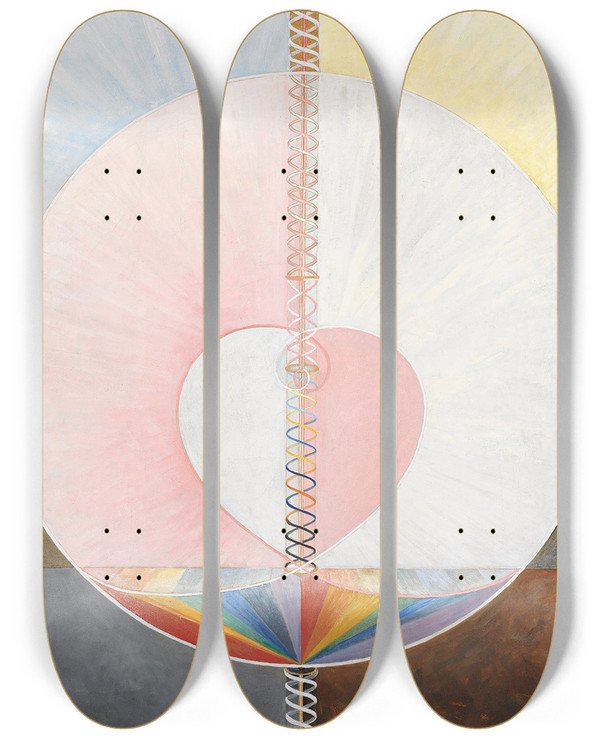 Triptych art skateboard deck of Hilma Af Klint Group Ixuw No 25 The Dove No 1 by Hilma af Klint (1862-1944)