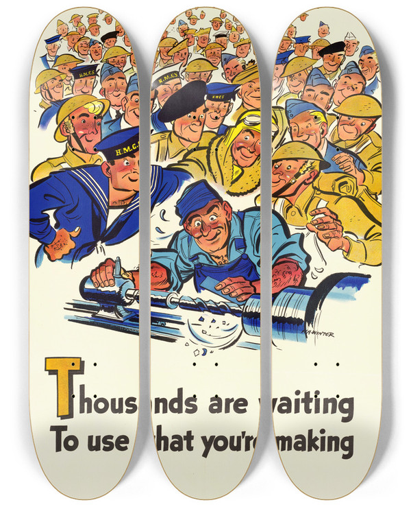 Triptych art skateboard deck of W A Winter Thousands Are Waiting To Use What Youre Making by W A Winter (20-)