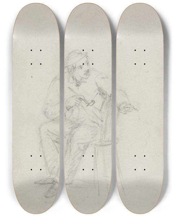 Triptych art skateboard deck of William Sidney Mount Man Smoking A Pipe_2 by William Sidney Mount (1807-1868)