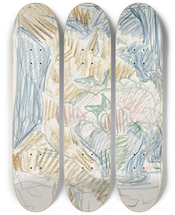Triptych art skateboard deck of Reijer Stolk Zittende Naakte Figuur Naast Een Vaas Met Bloemen by Reijer Stolk (1896-1945)