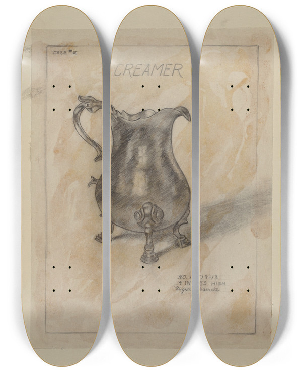 Triptych art skateboard deck of Eugene Barrell Silver Creamer_2 by Eugene Barrell