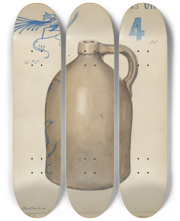 Triptych art skateboard deck of Arthur Mathews Stoneware Jug_2 by Arthur Mathews