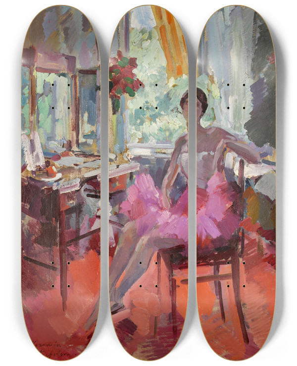 Triptych art skateboard deck of Konstantin Alexeevich Korovin Portrait Of The Ballerina Vera Trefilova by Konstantin Alexeevich Korovin (1861-1939)