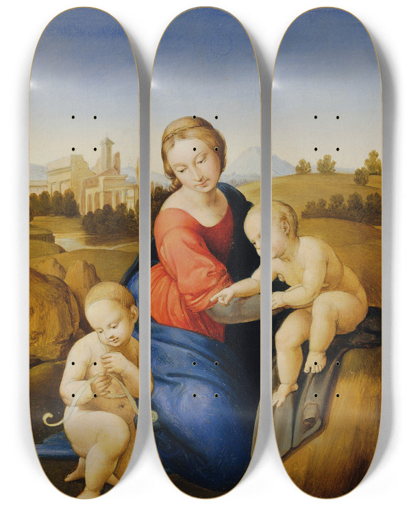 Triptych art skateboard deck of Johann Evangelist Scheffer Von Leonhardshoff Madonna And Child With St John The Boy by Johann Evangelist Scheffer Von Leonhardshoff (1795-1822)