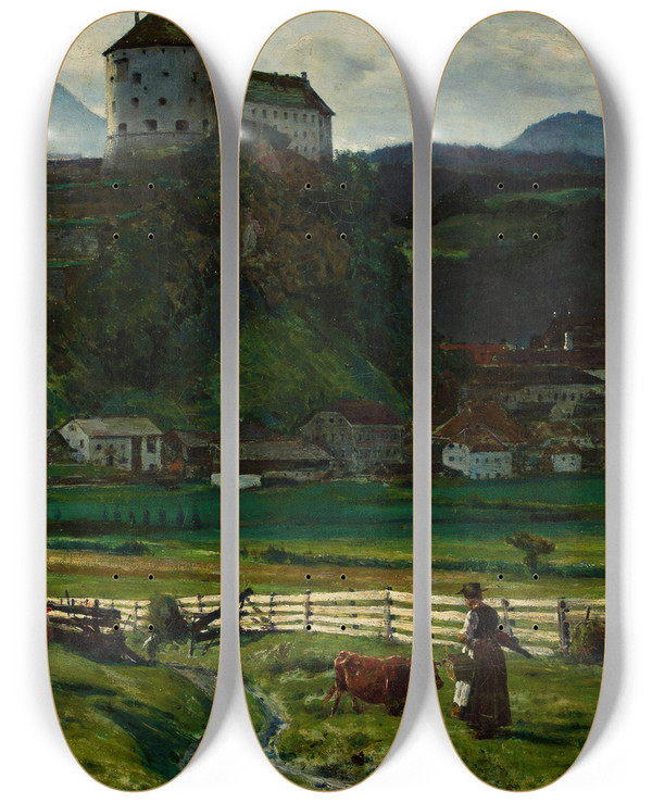 Triptych art skateboard deck of Aleksander Gierymski View Of The Kufstein Fortress Vicinity by Aleksander Gierymski (1850-1901)