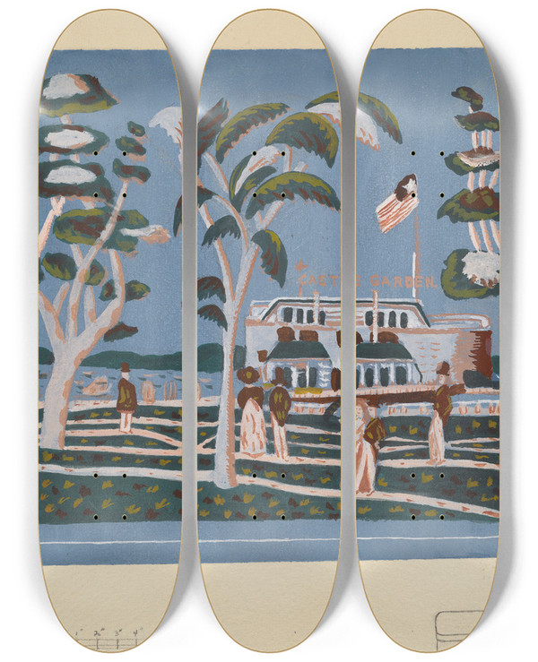 Triptych art skateboard deck of Alfonso Umana Bandbox_3 by Alfonso Umana