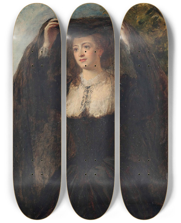 Triptych art skateboard deck of William Powell Frith The Veil by William Powell Frith (1819-1909)