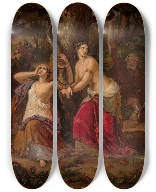 Triptych art skateboard deck of Aleksander Lesser Captives by Aleksander Lesser (1814-1884)