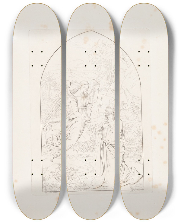 Triptych art skateboard deck of Edvard Sonne Kristus I Getsemane Have by Edvard Sonne