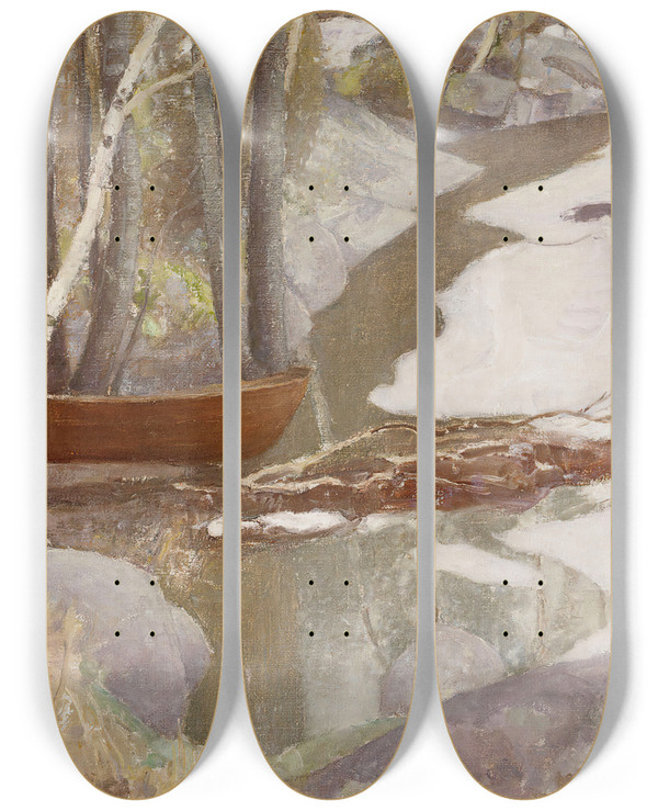 Triptych art skateboard deck of Pekka Halonen Spring Landscape by Pekka Halonen (1865-1933)
